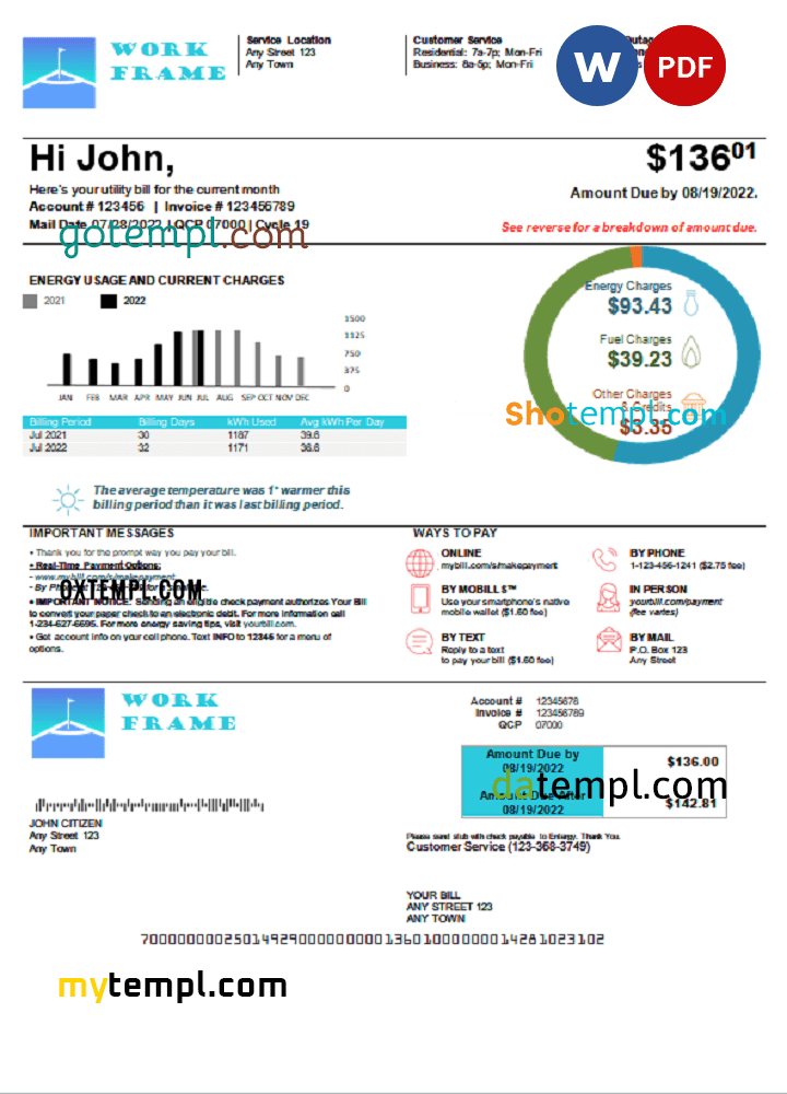 # work frame universal multipurpose utility bill download, Word and PDF example