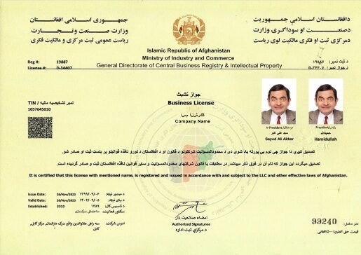 Afghanistan Business License PSD template