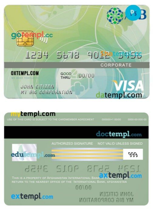Afghanistan International Bank corporate visa platinum card template in PSD format