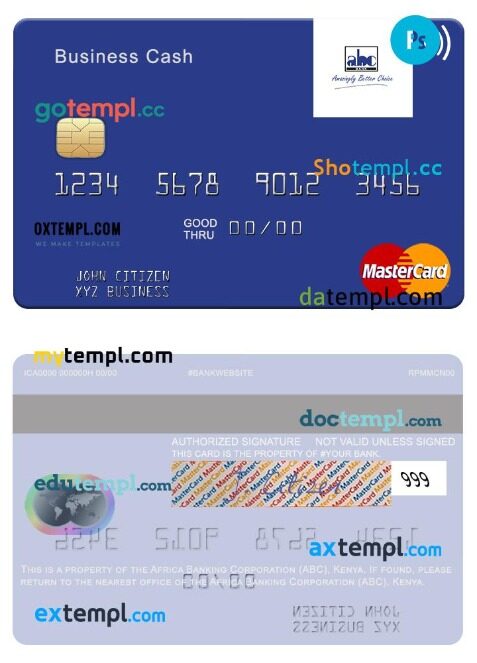 Africa Banking Corporation (ABC) Kenya business cash mastercard template in PSD format