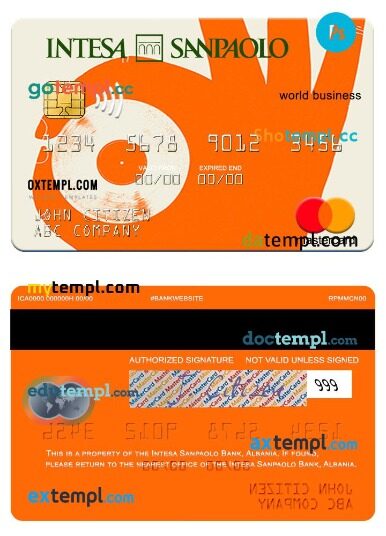 Albania Intesa Sanpaolo Bank world business mastercard template in PSD format