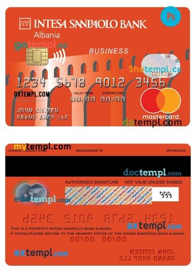 Albania Intesa Sanpaolo bank business mastercard template in PSD format