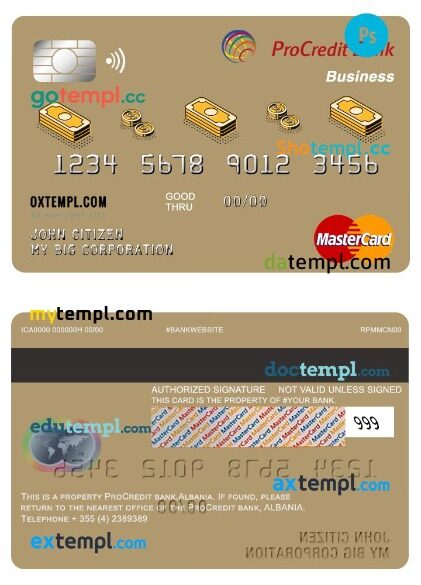 Albania procredit bank business mastercard template in PSD format