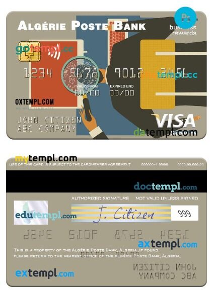 Algeria Algérie Poste Bank business rewards visa signature card template in PSD format