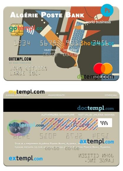 Algeria Algérie Poste Bank world business mastercard template in PSD format