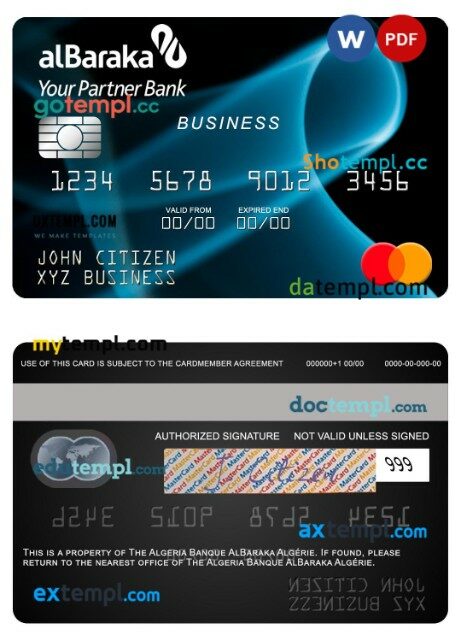 Algeria Banque AlBaraka Algérie business corporate mastercard template in PSD format