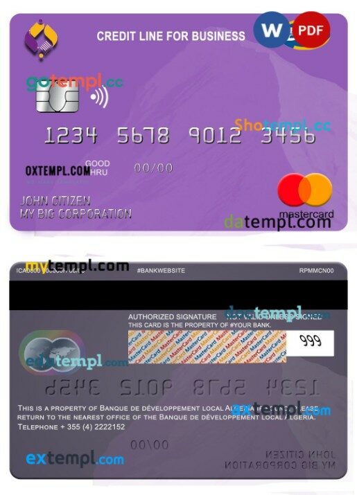 Algeria Banque de developpement business credit mastercard template in PSD format