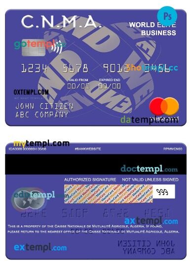 Algeria Caisse Nationale de Mutualité Agricole world elite business mastercard template in PSD format
