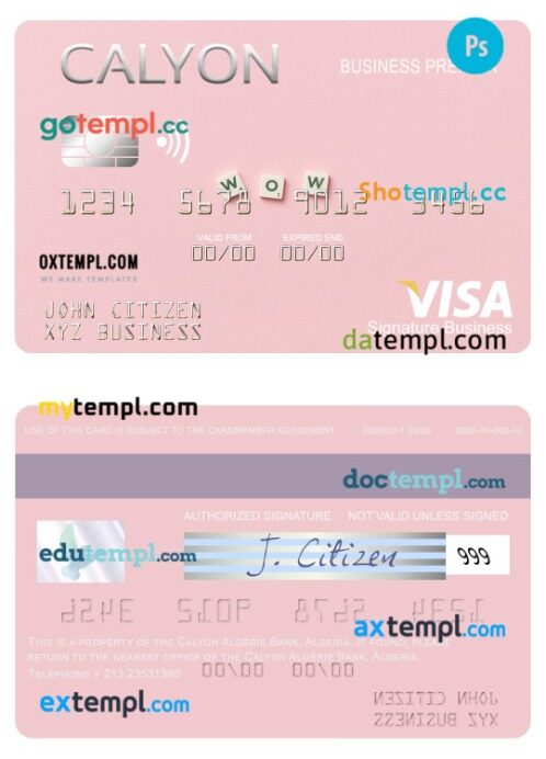 Algeria Calyon Algérie Bank business premier visa signature card template in PSD format