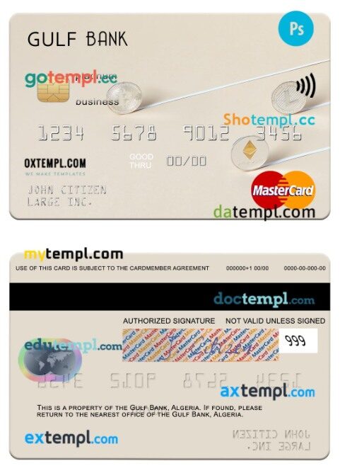 Algeria Gulf Bank business platinum mastercard template in PSD format