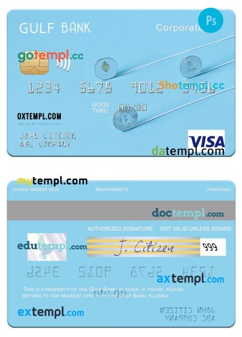 Algeria Gulf Bank visa corporate card template in PSD format