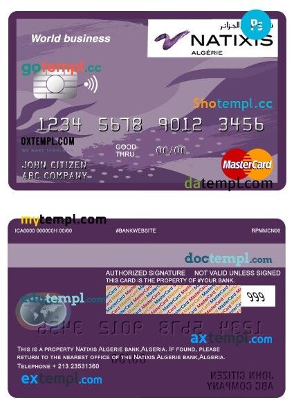 Algeria Natixis algerie bank World business mastercard template in PSD format
