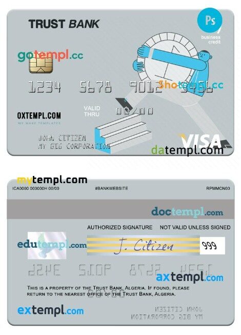 Algeria Trust Bank Algéria visa business credit card template in PSD format