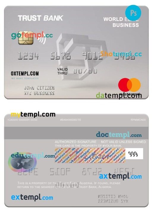 Algeria Trust Bank Algéria world elite business mastercard template in PSD format
