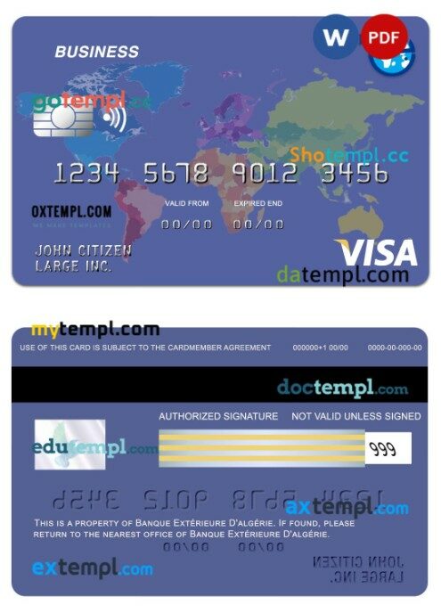 Algeria Banque extérieure d'algérie visa business card template in PSD format