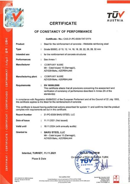 Austria Certificate of Constancy of Performance PSD template
