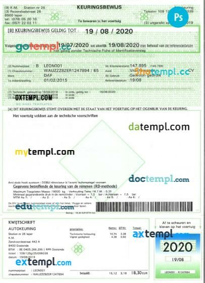 Belgium vehicle registration certificate in PSD format