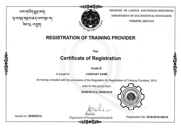 Bhutan Certificate of Registration PSD template