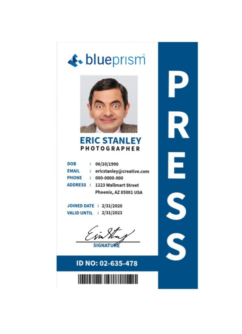 Blue prism media company pass card template in PSD format