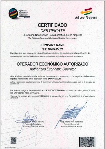 Bolivia certificate of registration PSD template