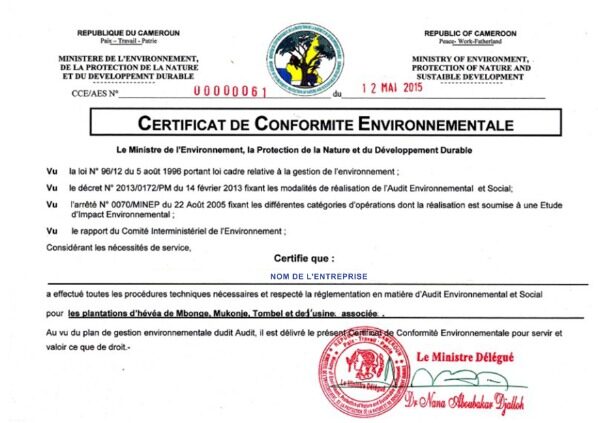 Cameroon certificate of registration PSD template