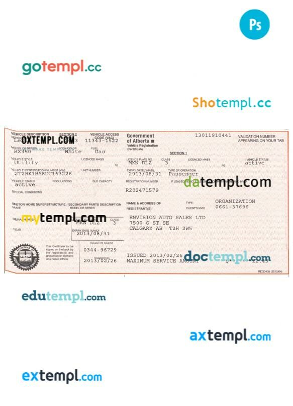 Canada Alberta car title in PSD format, version 2