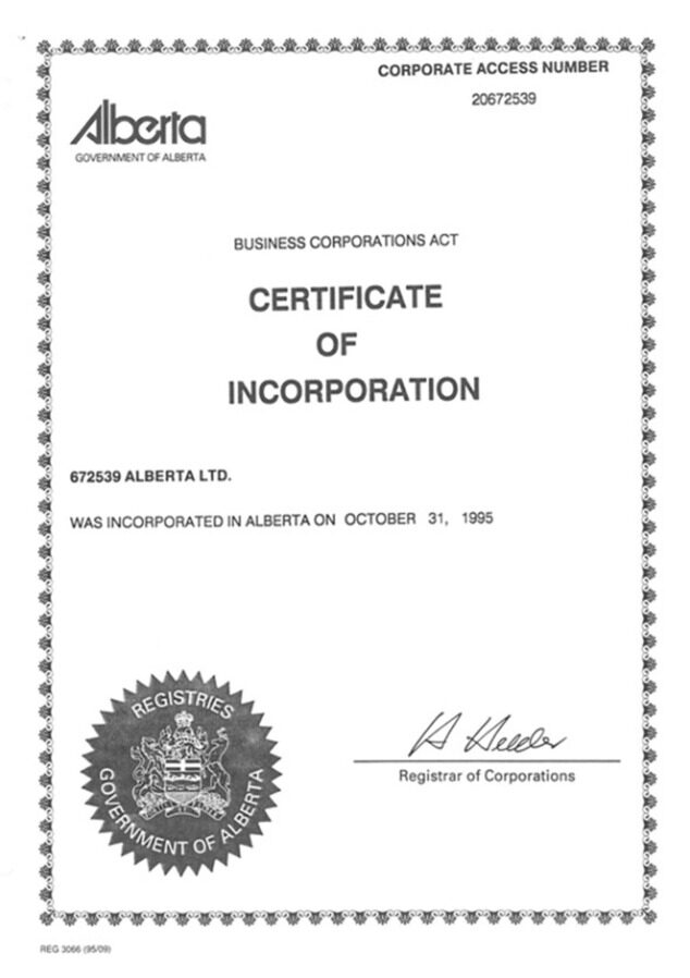 Canada Certificate of Incorporation PSD template