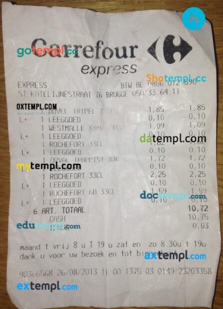 Carrefour supermarket receipt PSD template
