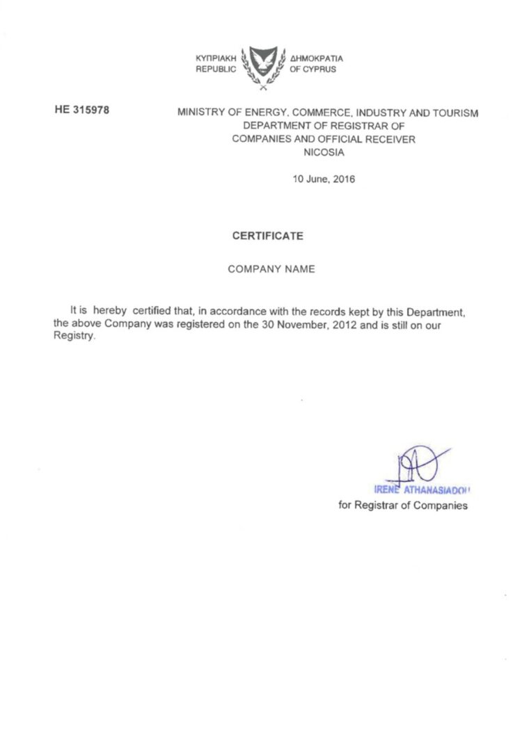 Cyprus Certificate of Registration PSD template