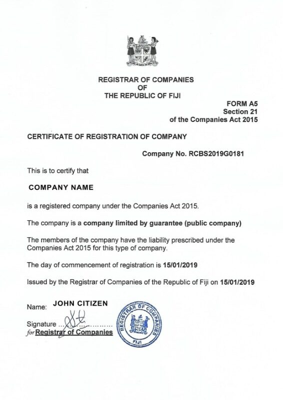 Fiji certificate of registration PSD template