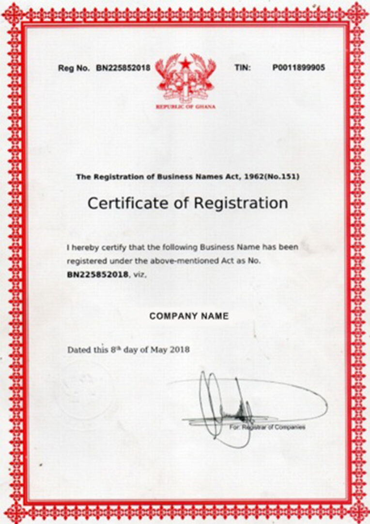 Ghana Certificate of Registration PSD template