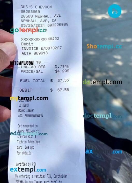 Gus's chevron payment check PSD template