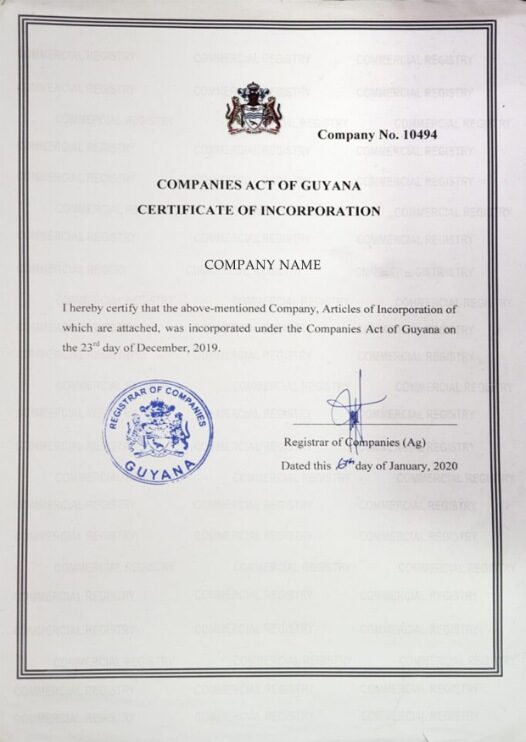 Guyana Certificate of Incorporation PSD template