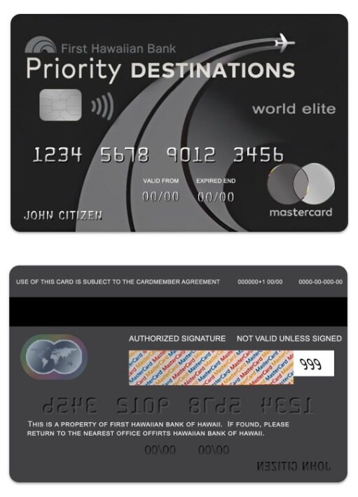 Hawaii Priority Destinations World Elite Credit mastercard template in PSD format