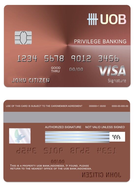 Indonesia UOB bank visa debit signature card template in PSD format