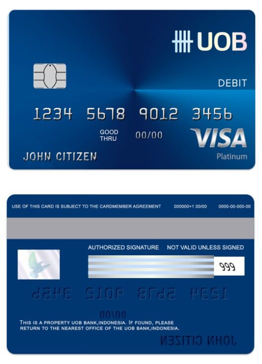 Indonesia UOB bank visa regular debit card template in PSD format