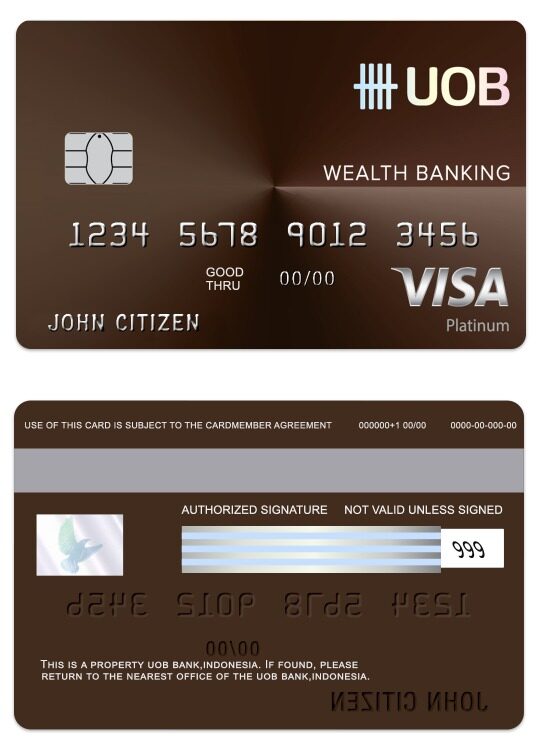 Indonesia UOB bank visa wealth debit card template in PSD format