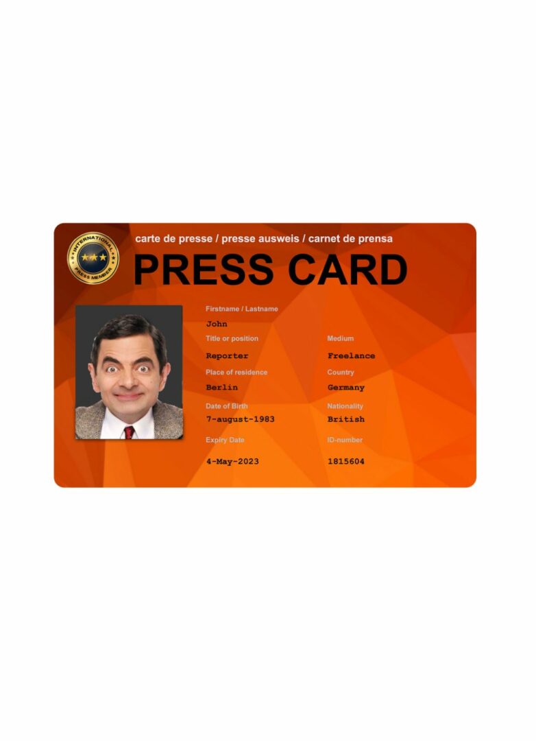 International press card template in PSD format