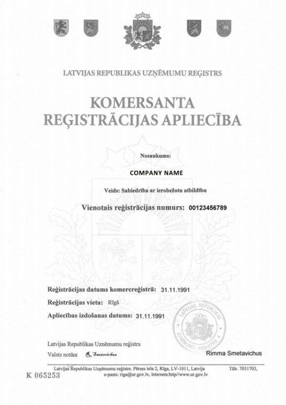 Latvia certificate of registration PSD template