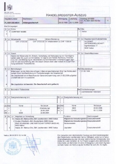 Liechtenstein Certificate of Incorporation PSD template