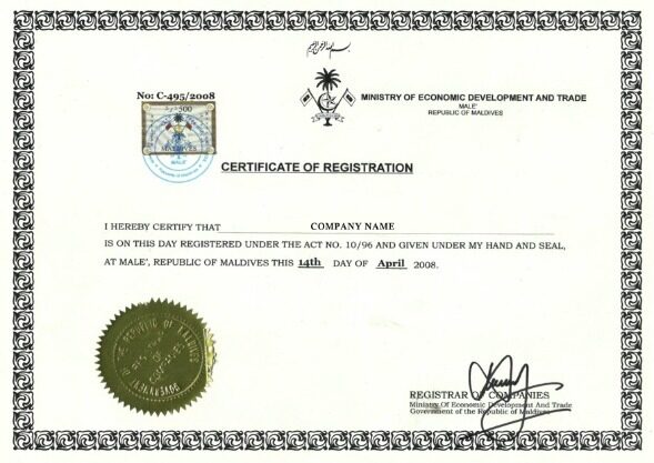 Maldives Certificate of Registration PSD template