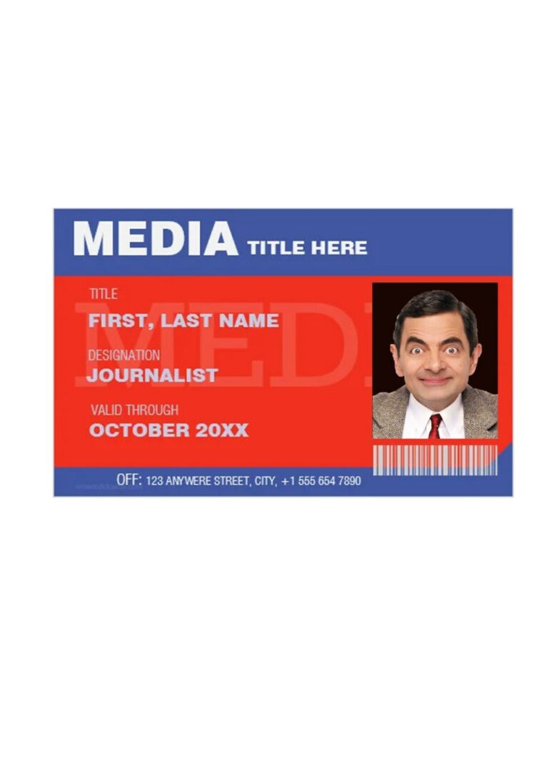 Media Connect press company pass card template in PSD format