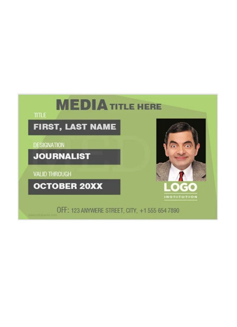 Media Network press pass card template in PSD format