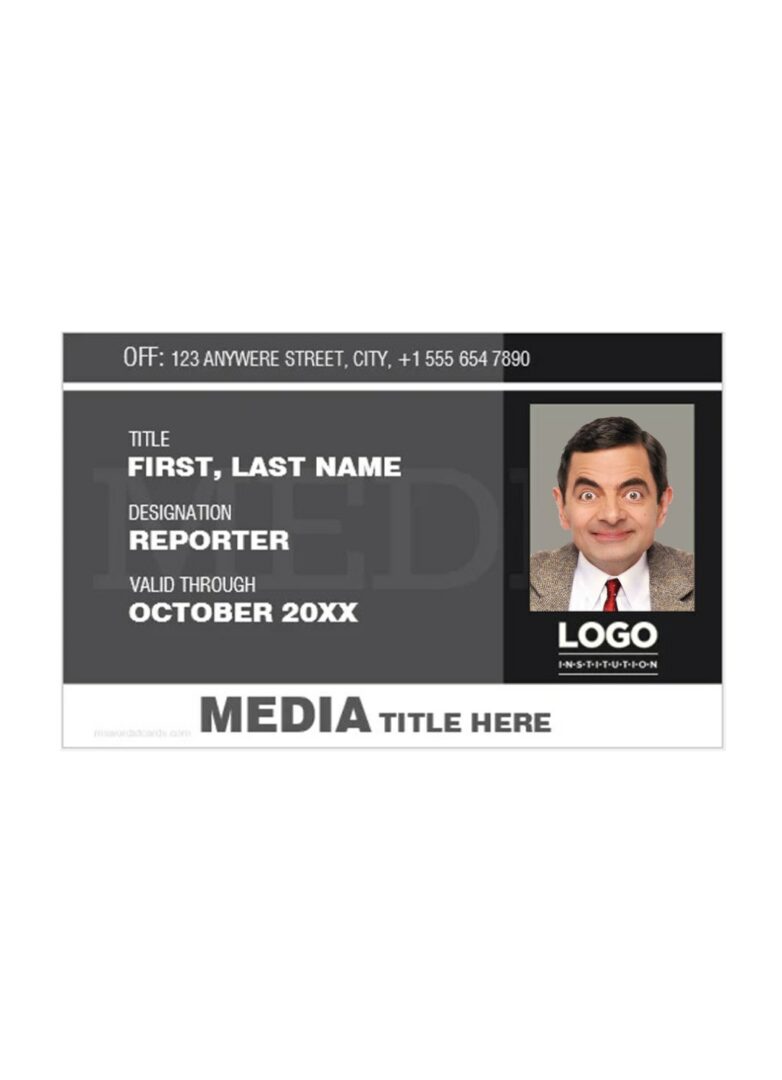Media Sphere press pass document template in PSD format