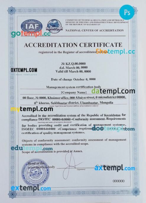 Mongolia company registration certificate PSD template