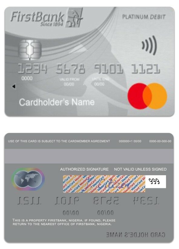 Nigeria FirstBank platinum debit mastercard template in PSD format