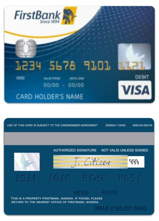 Nigeria FirstBank visa debit card template in PSD format