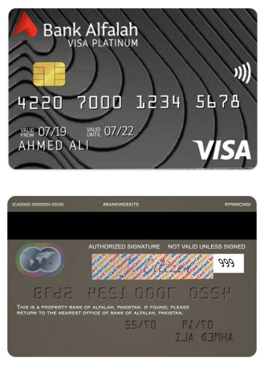 Pakistan Bank of Alfalah platinum visa credit card template in PSD format