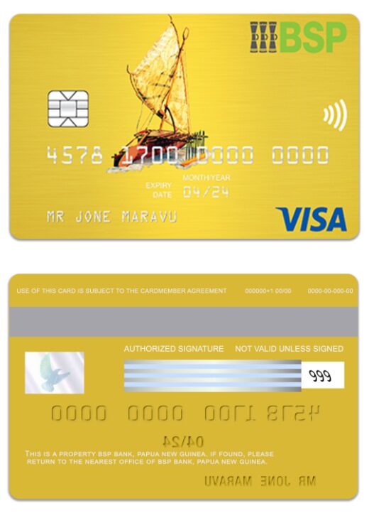 Papua New Guinea BSP Bank visa gold card template in PSD format
