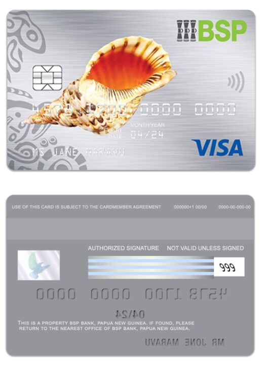 Papua New Guinea BSP Bank visa platinum card template in PSD format